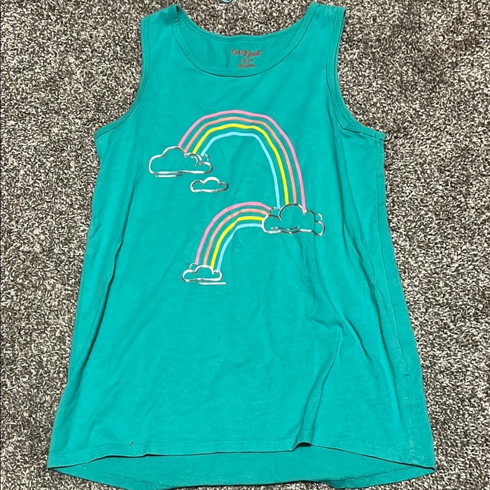 Cat & Jack Teal Sleeveless Top with Rainbow Design